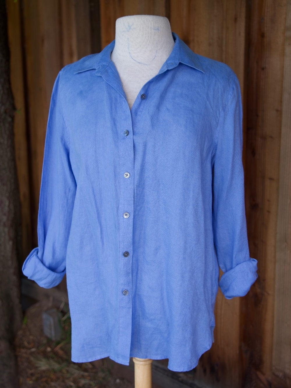 J.Jill 100% Linen Chambray Periwinkle Long Sleeve Button Down Blouse Woman's XS